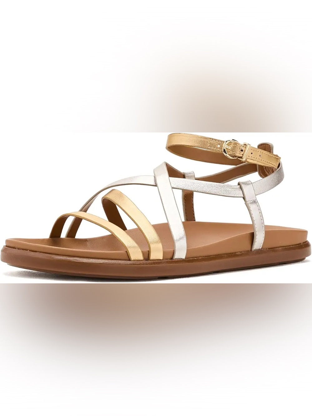 Naturalizer Metallic Gold & Silver Strappy Flat Sandals - Women